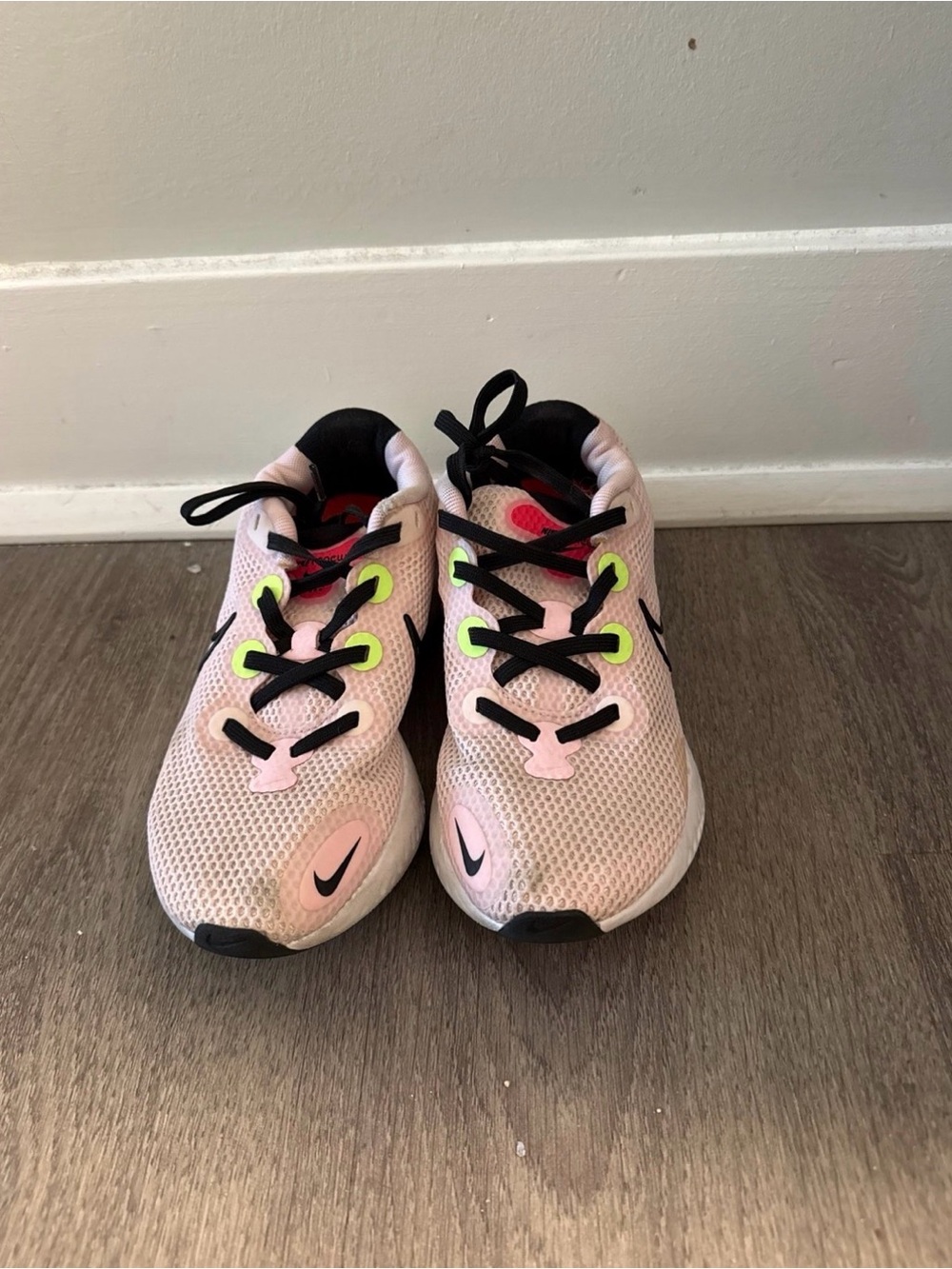 Nike Pink Mesh Running Shoes with Black Laces and Neon Eyelets